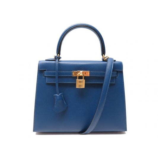 SAC A MAIN HERMES KELLY 25 SELLIER EPSOM BLEU DE FRANCE