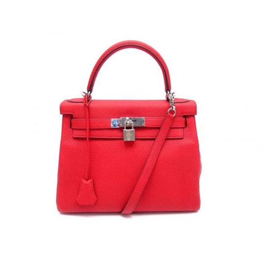 SAC A MAIN HERMES KELLY 28 CUIR RETOURNE CUIR TOGO ROUGE